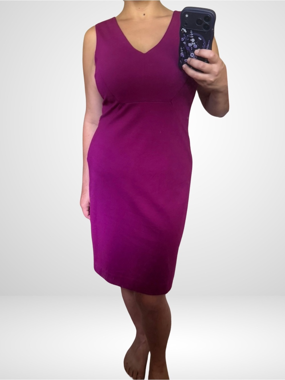 Ann Taylor Factory Magenta Sheath Midi Dress Sz 8 Sleeveless V-Neck Cocktail